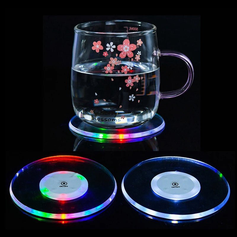 LED Coaster Acrylic Bar Cocktail Flash Base Mats Crystal Ultra - Thin LED Light Coaster For Bar Table Decoration Accessories - PatioLix