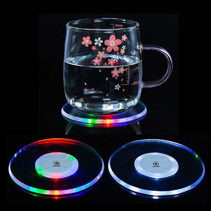 LED Coaster Acrylic Bar Cocktail Flash Base Mats Crystal Ultra - Thin LED Light Coaster For Bar Table Decoration Accessories - PatioLix