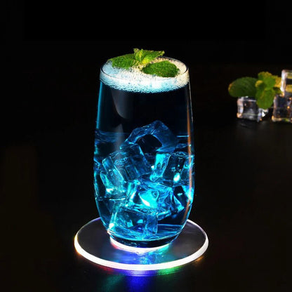 LED Coaster Acrylic Bar Cocktail Flash Base Mats Crystal Ultra - Thin LED Light Coaster For Bar Table Decoration Accessories - PatioLix