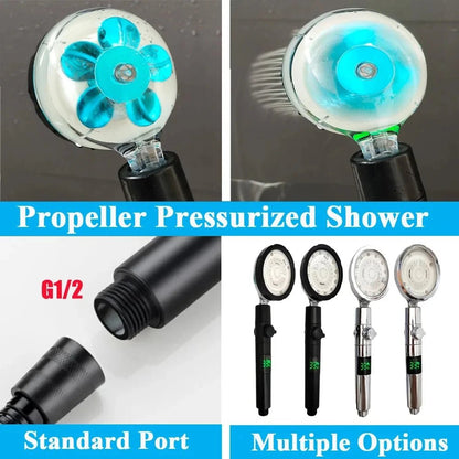 LED Digital Temperature Display Shower Head Temperature Control Colorful Fan Spray Nozzle High Pressure Rainfall Bathroom Shower - PatioLix
