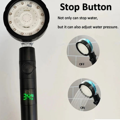 LED Digital Temperature Display Shower Head Temperature Control Colorful Fan Spray Nozzle High Pressure Rainfall Bathroom Shower - PatioLix