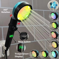 LED Digital Temperature Display Shower Head Temperature Control Colorful Fan Spray Nozzle High Pressure Rainfall Bathroom Shower - PatioLix