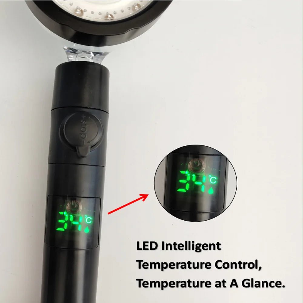 LED Digital Temperature Display Shower Head Temperature Control Colorful Fan Spray Nozzle High Pressure Rainfall Bathroom Shower - PatioLix