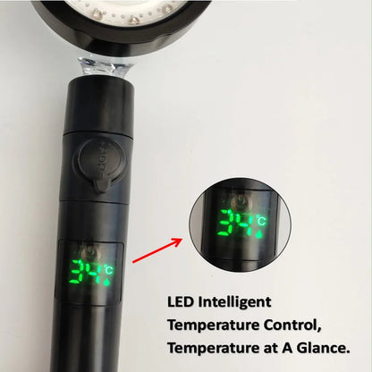 LED Digital Temperature Display Shower Head Temperature Control Colorful Fan Spray Nozzle High Pressure Rainfall Bathroom Shower - PatioLix