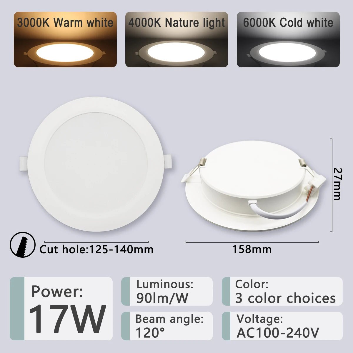 LED Downlight AC100 - 240V Spot Three colors 6W 10W 14W 17W 20W 24W Recessed in LED Ceiling Downlight Light Cold Warm white Lamp - PatioLix