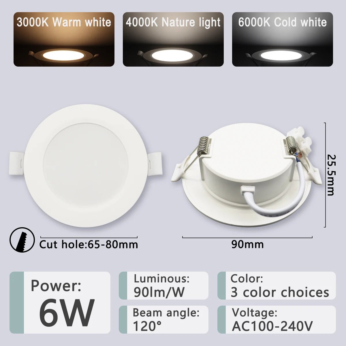 LED Downlight AC100 - 240V Spot Three colors 6W 10W 14W 17W 20W 24W Recessed in LED Ceiling Downlight Light Cold Warm white Lamp - PatioLix