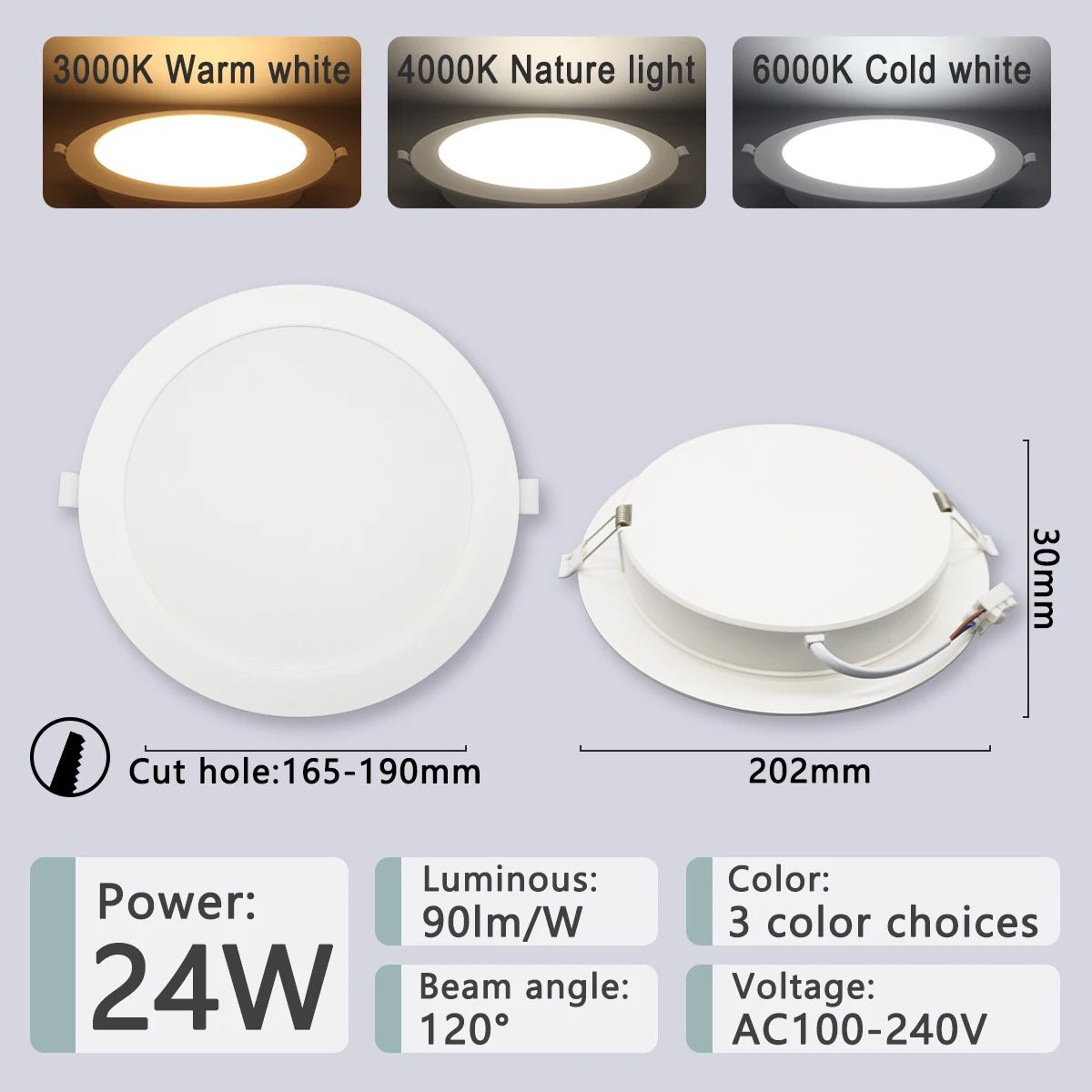 LED Downlight AC100 - 240V Spot Three colors 6W 10W 14W 17W 20W 24W Recessed in LED Ceiling Downlight Light Cold Warm white Lamp - PatioLix