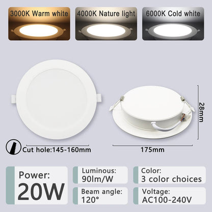 LED Downlight AC100 - 240V Spot Three colors 6W 10W 14W 17W 20W 24W Recessed in LED Ceiling Downlight Light Cold Warm white Lamp - PatioLix