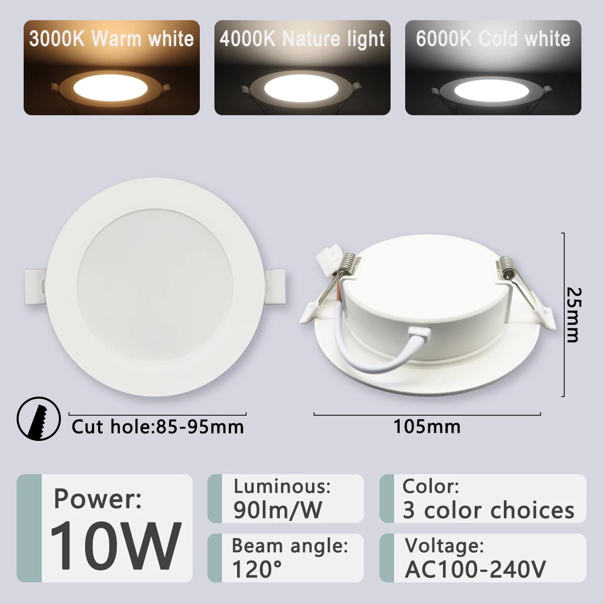 LED Downlight AC100 - 240V Spot Three colors 6W 10W 14W 17W 20W 24W Recessed in LED Ceiling Downlight Light Cold Warm white Lamp - PatioLix