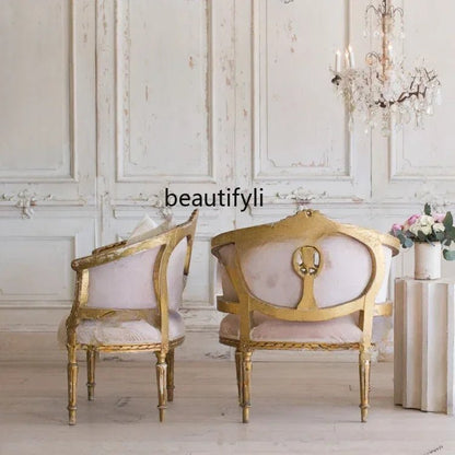 Light Luxury American Wood Carved Single - Seat Sofa Chair Small Apartment Living Room Balcony Leisure Chair - PatioLix