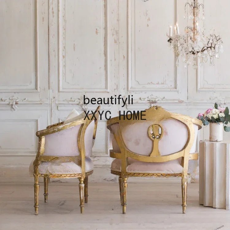 Light Luxury American Wood Carved Single - Seat Sofa Chair Small Apartment Living Room Balcony Leisure Chair - PatioLix