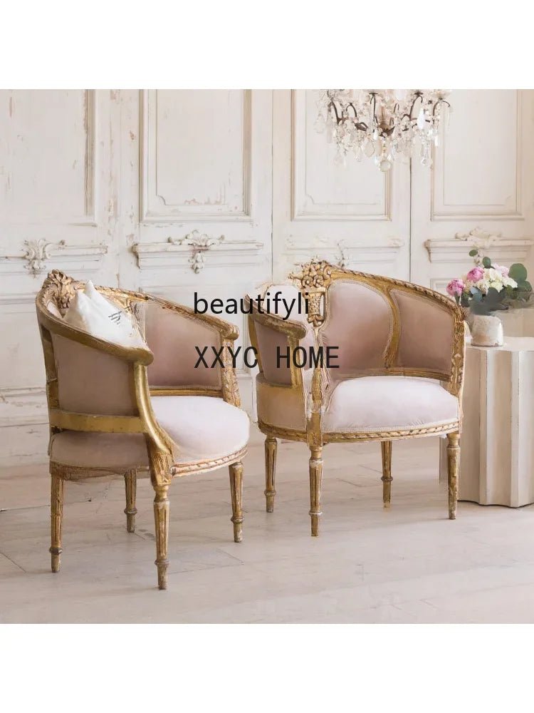 Light Luxury American Wood Carved Single - Seat Sofa Chair Small Apartment Living Room Balcony Leisure Chair - PatioLix