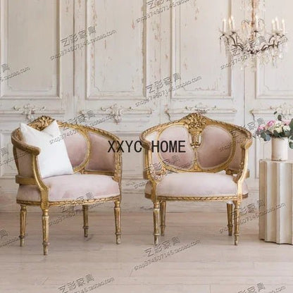 Light Luxury American Wood Carved Single - Seat Sofa Chair Small Apartment Living Room Balcony Leisure Chair - PatioLix