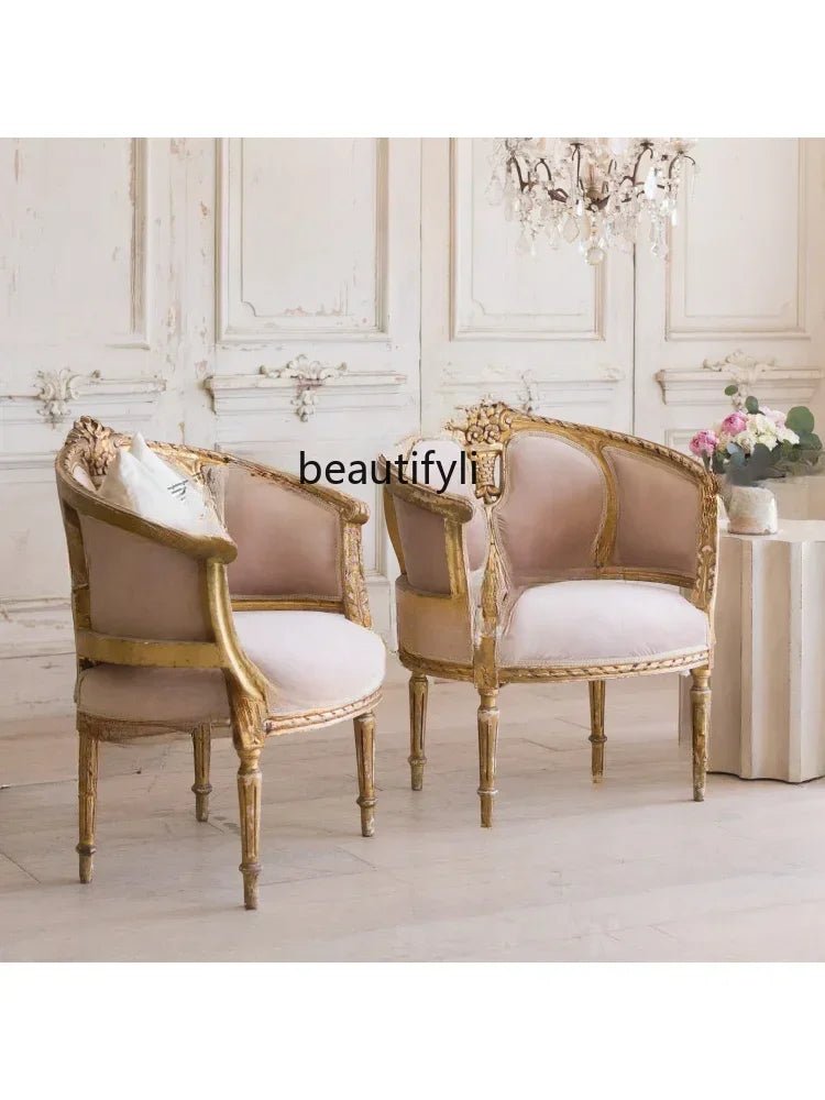 Light Luxury American Wood Carved Single - Seat Sofa Chair Small Apartment Living Room Balcony Leisure Chair - PatioLix