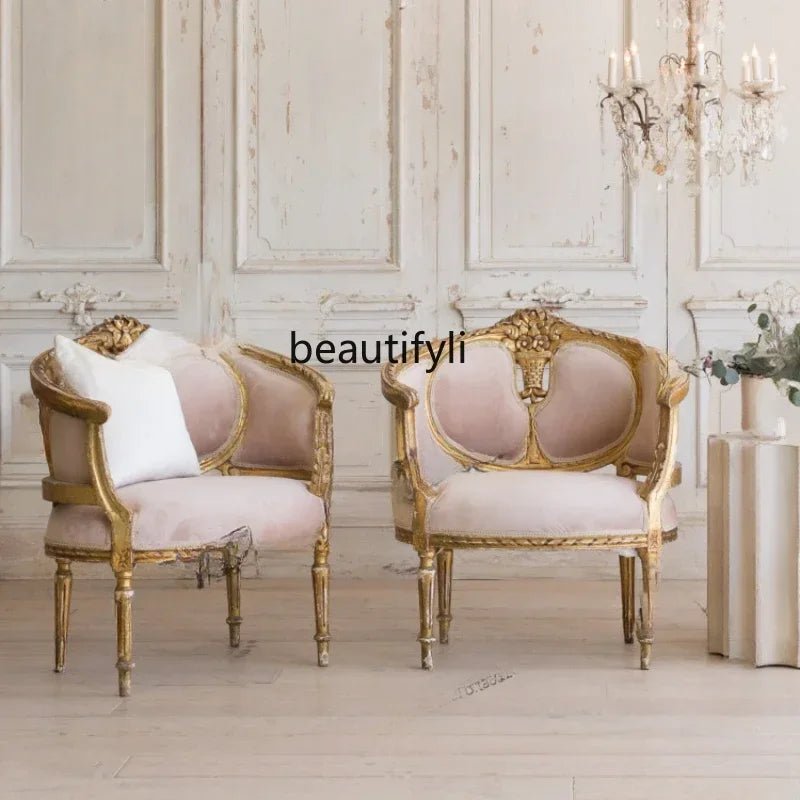Light Luxury American Wood Carved Single - Seat Sofa Chair Small Apartment Living Room Balcony Leisure Chair - PatioLix