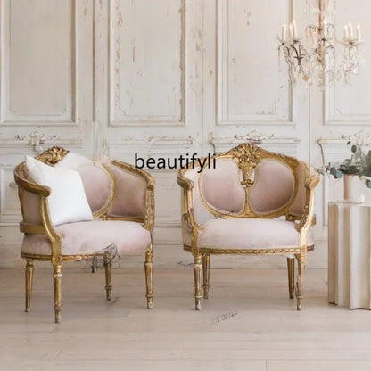 Light Luxury American Wood Carved Single - Seat Sofa Chair Small Apartment Living Room Balcony Leisure Chair - PatioLix