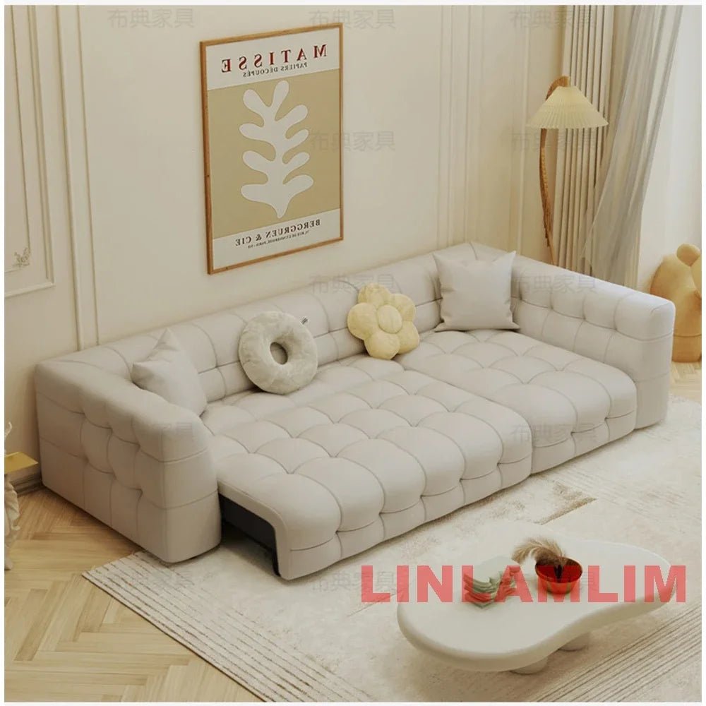 Linlamlim Multifunctional Convertible Sofa Bed, Modern Genuine Leather Folding Marshmallow Couch Cama Living Room Home Furniture - PatioLix