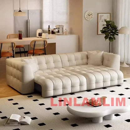 Linlamlim Multifunctional Convertible Sofa Bed, Modern Genuine Leather Folding Marshmallow Couch Cama Living Room Home Furniture - PatioLix