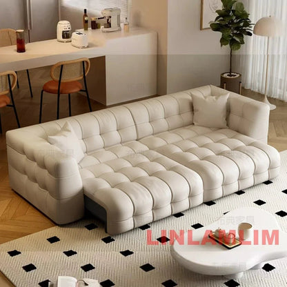 Linlamlim Multifunctional Convertible Sofa Bed, Modern Genuine Leather Folding Marshmallow Couch Cama Living Room Home Furniture - PatioLix