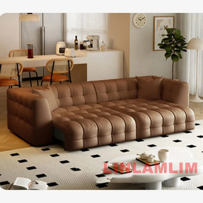 Linlamlim Multifunctional Convertible Sofa Bed, Modern Genuine Leather Folding Marshmallow Couch Cama Living Room Home Furniture - PatioLix