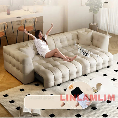 Linlamlim Multifunctional Convertible Sofa Bed, Modern Genuine Leather Folding Marshmallow Couch Cama Living Room Home Furniture - PatioLix