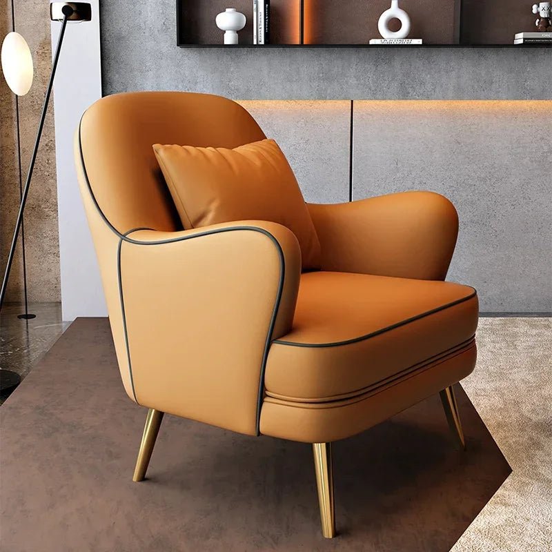 Luxury Modern Chairs Living Room Metal Queen Leather Vanity Sofa Nordic Armchair Back Support Fauteuil Salon Home Furniture - PatioLix