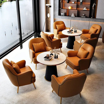 Luxury Modern Chairs Living Room Metal Queen Leather Vanity Sofa Nordic Armchair Back Support Fauteuil Salon Home Furniture - PatioLix