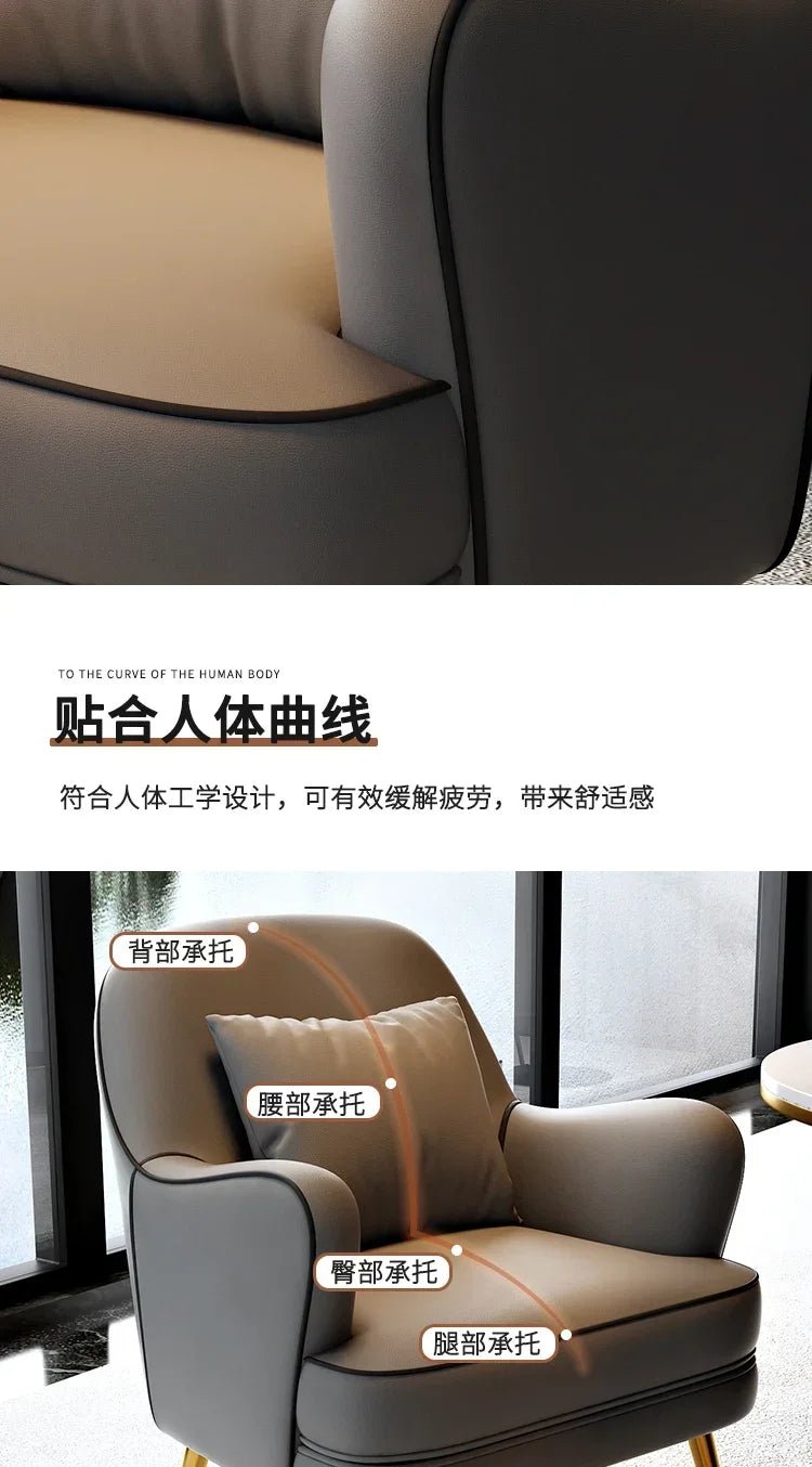 Luxury Modern Chairs Living Room Metal Queen Leather Vanity Sofa Nordic Armchair Back Support Fauteuil Salon Home Furniture - PatioLix