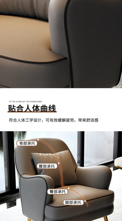 Luxury Modern Chairs Living Room Metal Queen Leather Vanity Sofa Nordic Armchair Back Support Fauteuil Salon Home Furniture - PatioLix