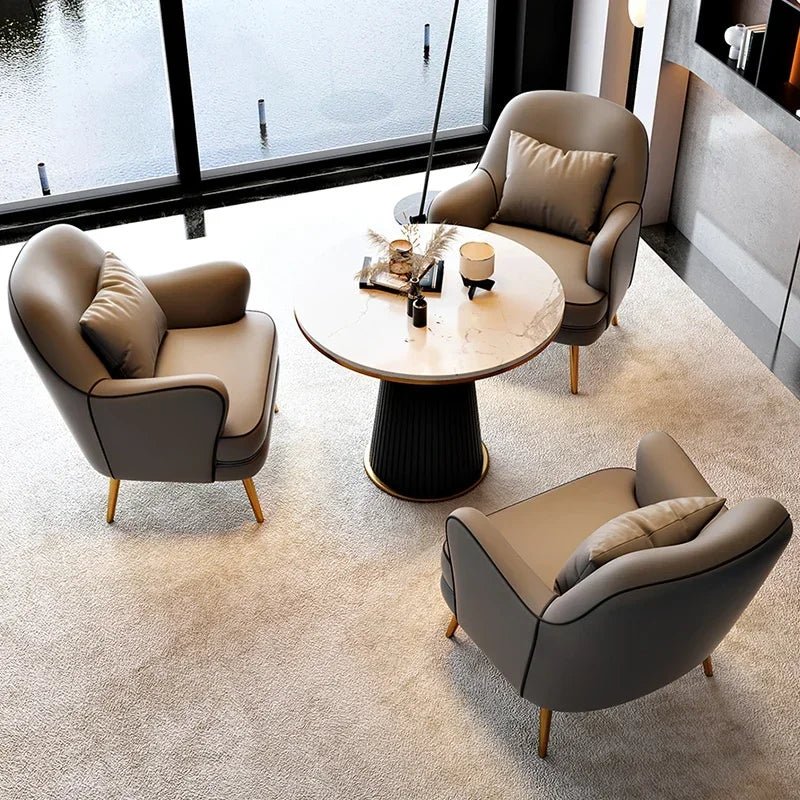 Luxury Modern Chairs Living Room Metal Queen Leather Vanity Sofa Nordic Armchair Back Support Fauteuil Salon Home Furniture - PatioLix
