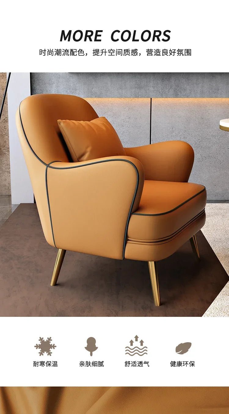 Luxury Modern Chairs Living Room Metal Queen Leather Vanity Sofa Nordic Armchair Back Support Fauteuil Salon Home Furniture - PatioLix