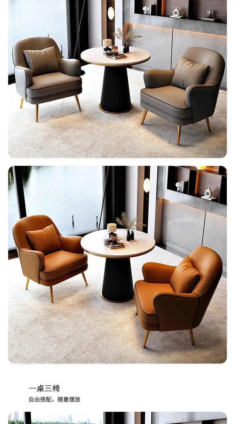 Luxury Modern Chairs Living Room Metal Queen Leather Vanity Sofa Nordic Armchair Back Support Fauteuil Salon Home Furniture - PatioLix