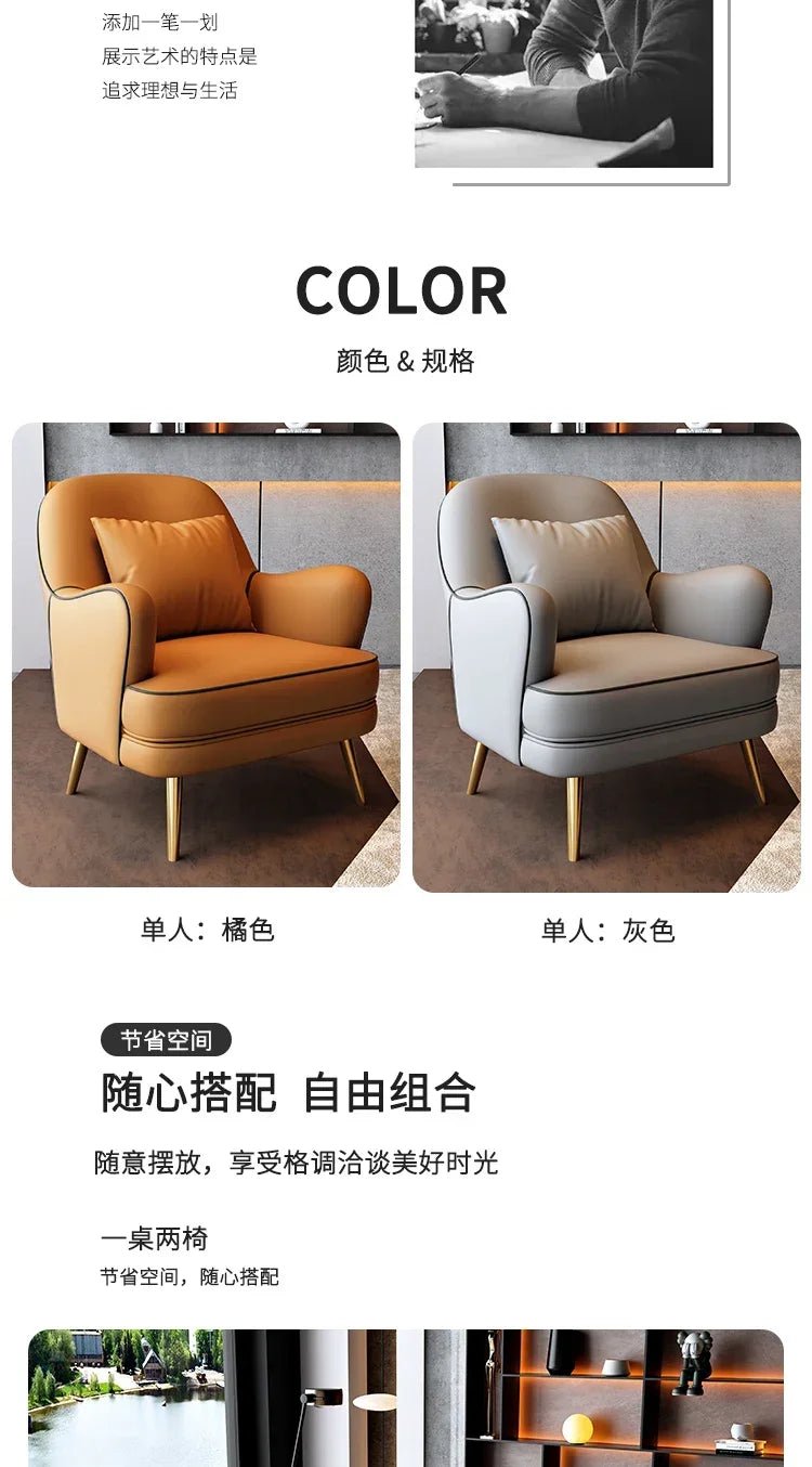 Luxury Modern Chairs Living Room Metal Queen Leather Vanity Sofa Nordic Armchair Back Support Fauteuil Salon Home Furniture - PatioLix
