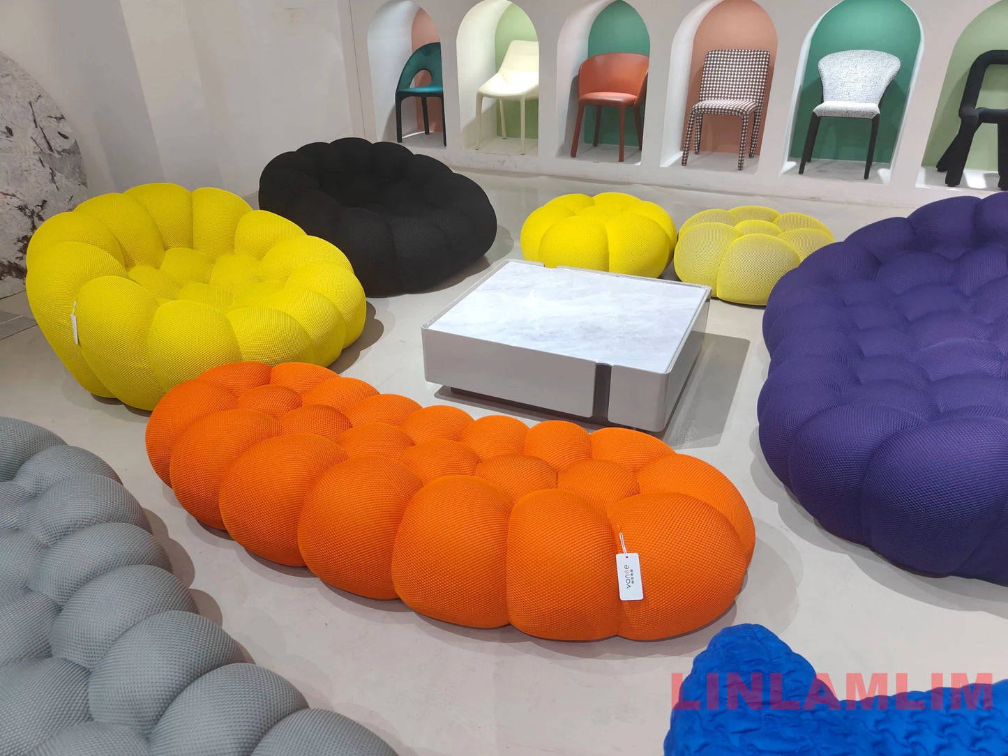 MINGDIBAO Contemporary Cloud - Shaped Sofa Modular Cloth Football Couch Fabric Curved Designer Sofa Set for Living Room or Office - PatioLix