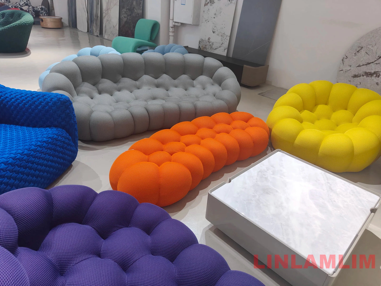 MINGDIBAO Contemporary Cloud - Shaped Sofa Modular Cloth Football Couch Fabric Curved Designer Sofa Set for Living Room or Office - PatioLix