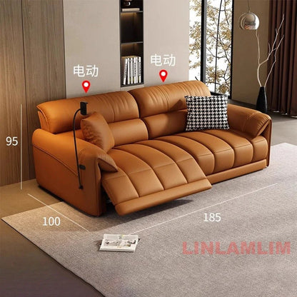 Modern Electric Reclining Sofa with Adjustable Footrest, USB, and Foldable Center Console – Italian Genuine Leather Power Sofa - PatioLix