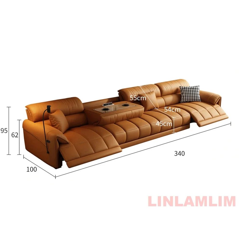 Modern Electric Reclining Sofa with Adjustable Footrest, USB, and Foldable Center Console – Italian Genuine Leather Power Sofa - PatioLix
