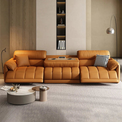 Modern Electric Reclining Sofa with Adjustable Footrest, USB, and Foldable Center Console – Italian Genuine Leather Power Sofa - PatioLix