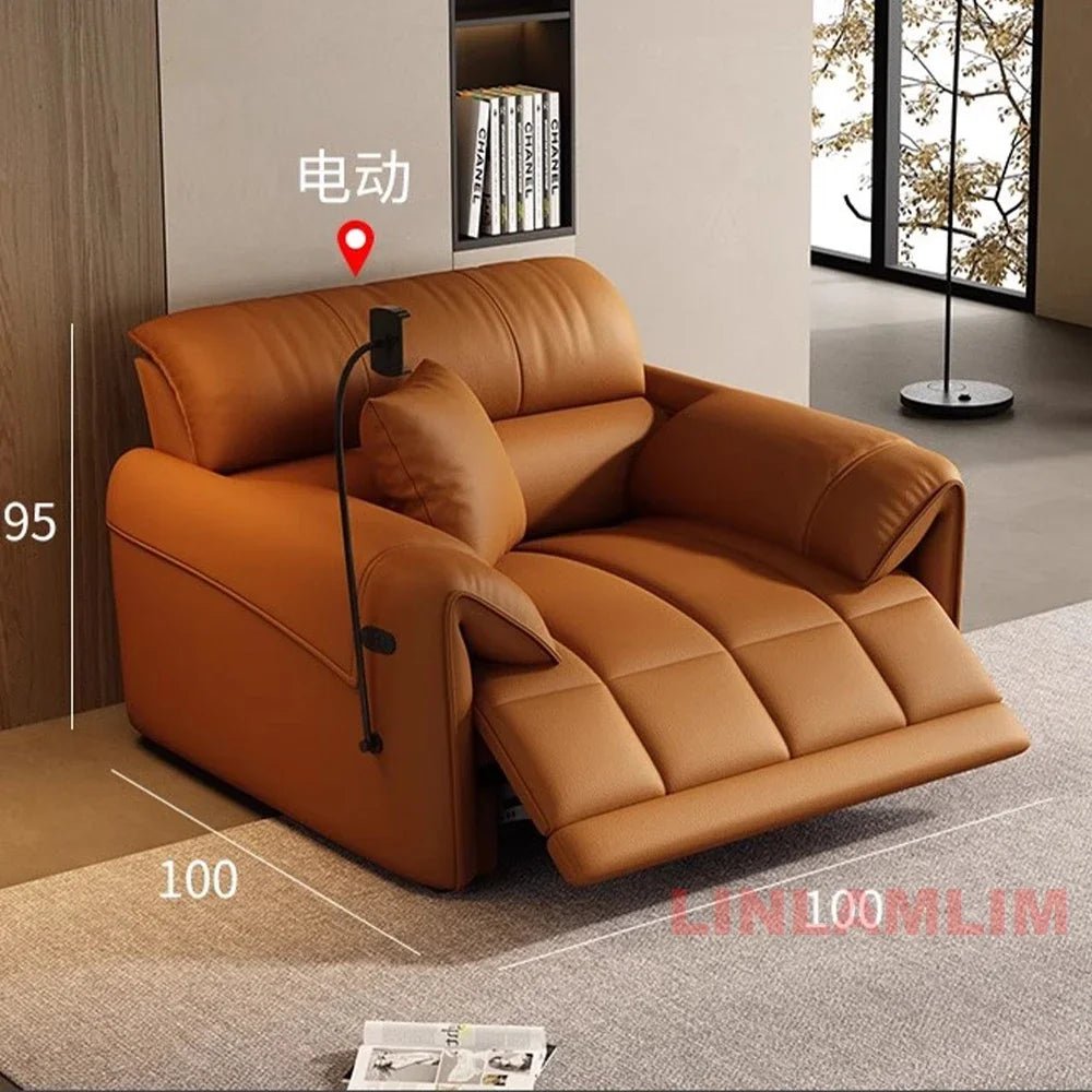 Modern Electric Reclining Sofa with Adjustable Footrest, USB, and Foldable Center Console – Italian Genuine Leather Power Sofa - PatioLix