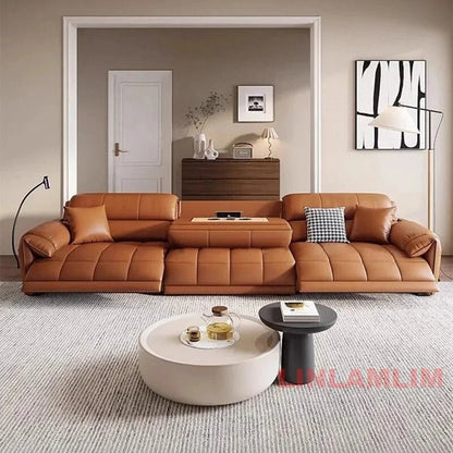 Modern Electric Reclining Sofa with Adjustable Footrest, USB, and Foldable Center Console – Italian Genuine Leather Power Sofa - PatioLix