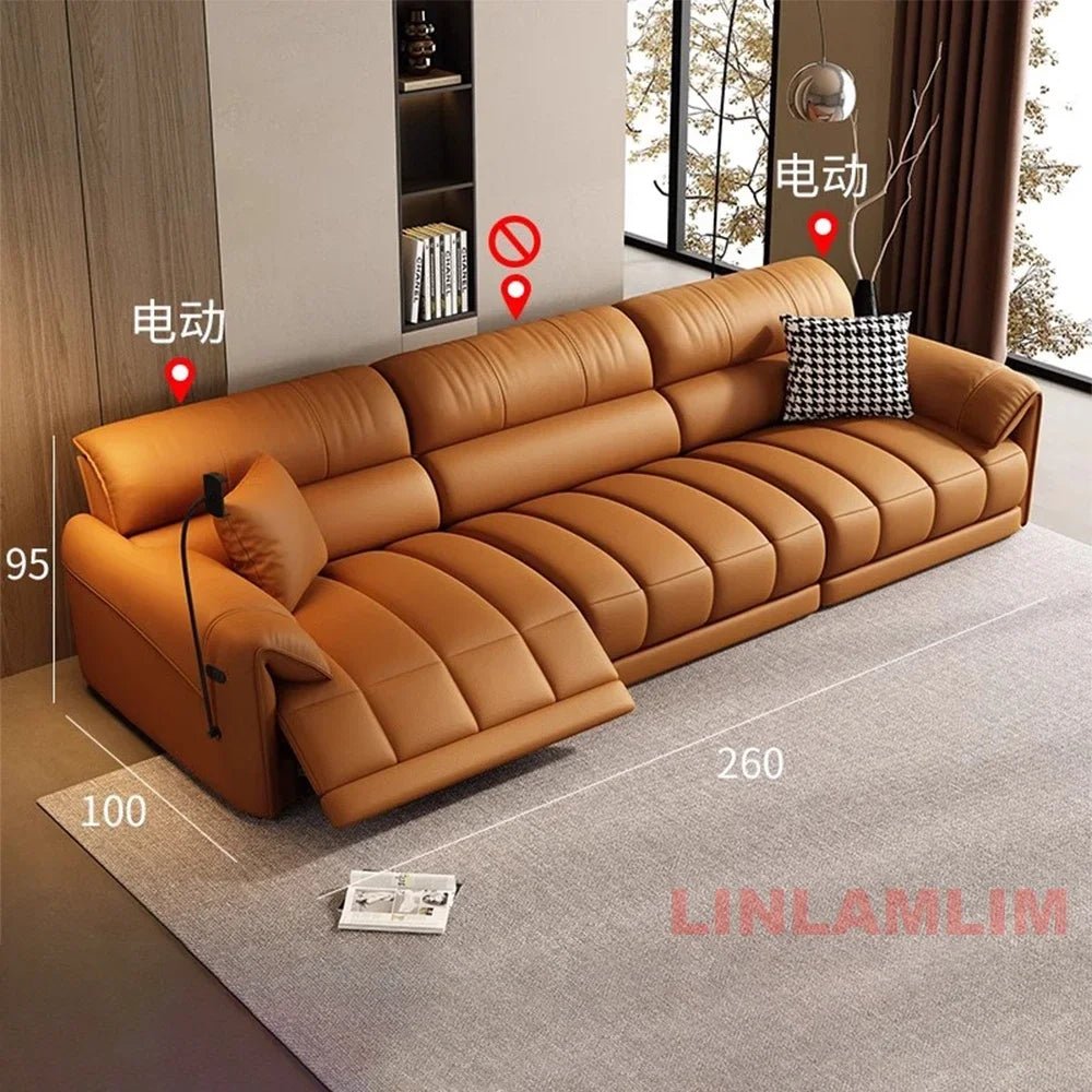 Modern Electric Reclining Sofa with Adjustable Footrest, USB, and Foldable Center Console – Italian Genuine Leather Power Sofa - PatioLix