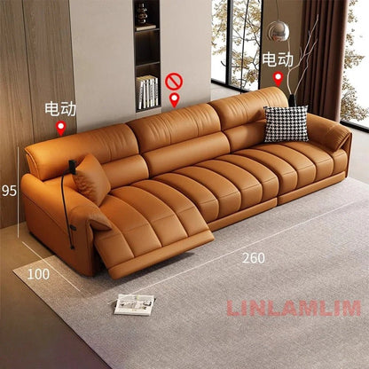 Modern Electric Reclining Sofa with Adjustable Footrest, USB, and Foldable Center Console – Italian Genuine Leather Power Sofa - PatioLix