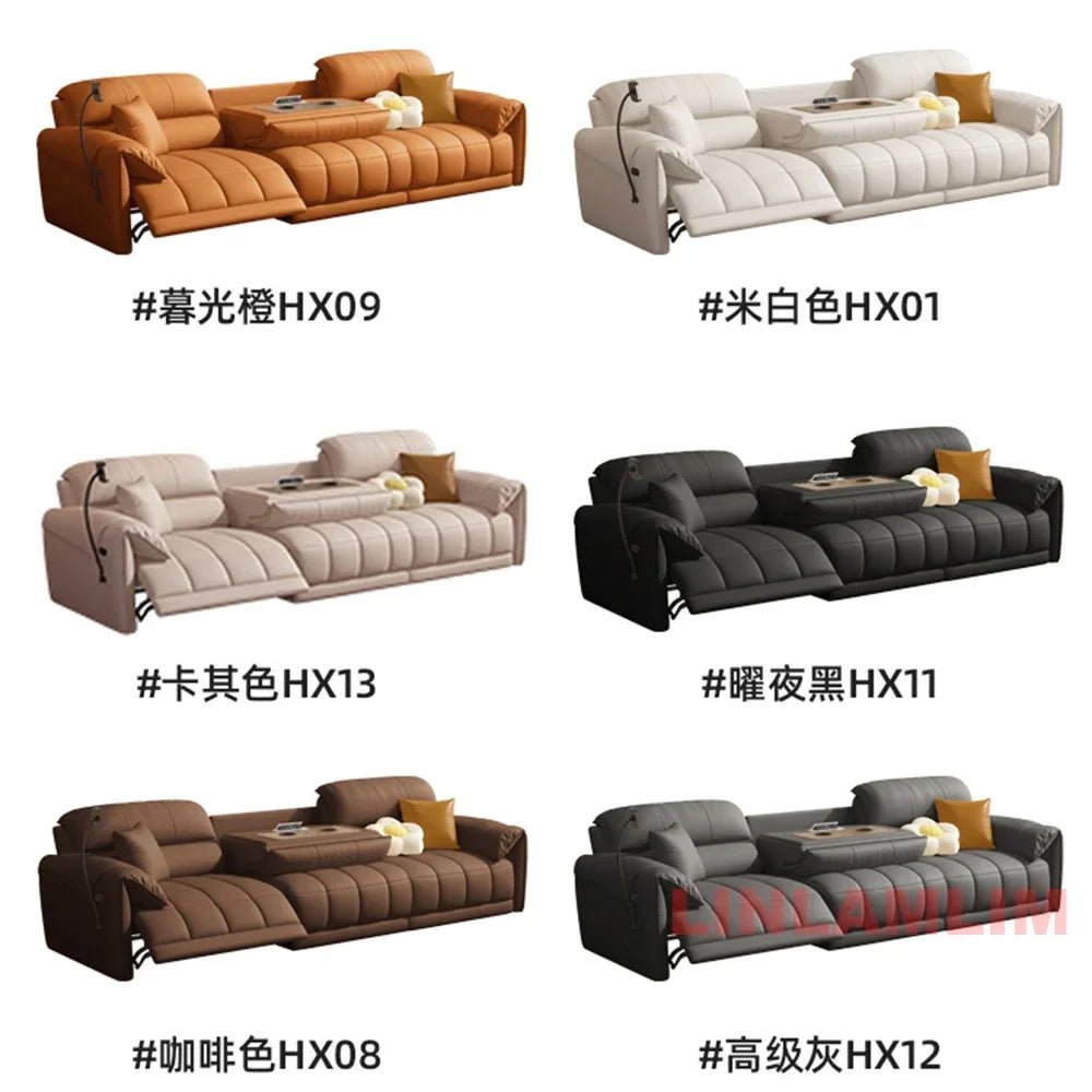 Modern Electric Reclining Sofa with Adjustable Footrest, USB, and Foldable Center Console – Italian Genuine Leather Power Sofa - PatioLix