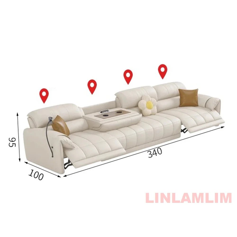 Modern Electric Reclining Sofa with Adjustable Footrest, USB, and Foldable Center Console – Italian Genuine Leather Power Sofa - PatioLix