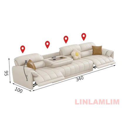 Modern Electric Reclining Sofa with Adjustable Footrest, USB, and Foldable Center Console – Italian Genuine Leather Power Sofa - PatioLix