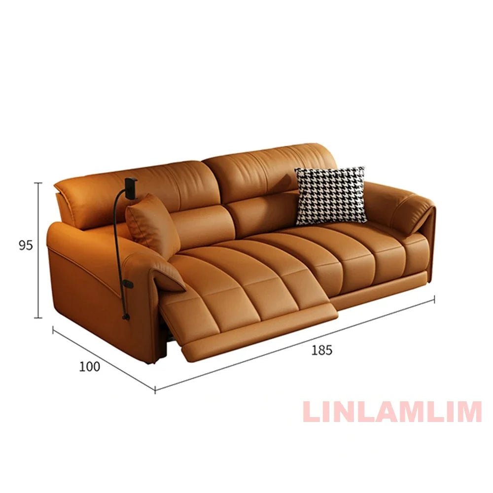 Modern Electric Reclining Sofa with Adjustable Footrest, USB, and Foldable Center Console – Italian Genuine Leather Power Sofa - PatioLix