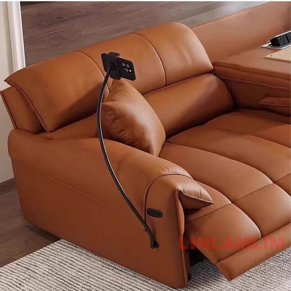 Modern Electric Reclining Sofa with Adjustable Footrest, USB, and Foldable Center Console – Italian Genuine Leather Power Sofa - PatioLix