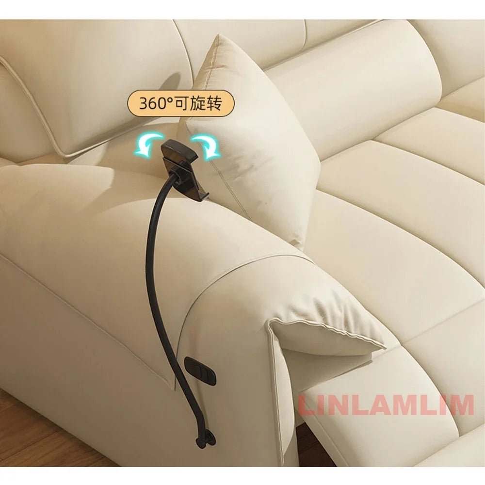 Modern Electric Reclining Sofa with Adjustable Footrest, USB, and Foldable Center Console – Italian Genuine Leather Power Sofa - PatioLix