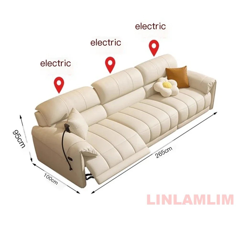 Modern Electric Reclining Sofa with Adjustable Footrest, USB, and Foldable Center Console – Italian Genuine Leather Power Sofa - PatioLix