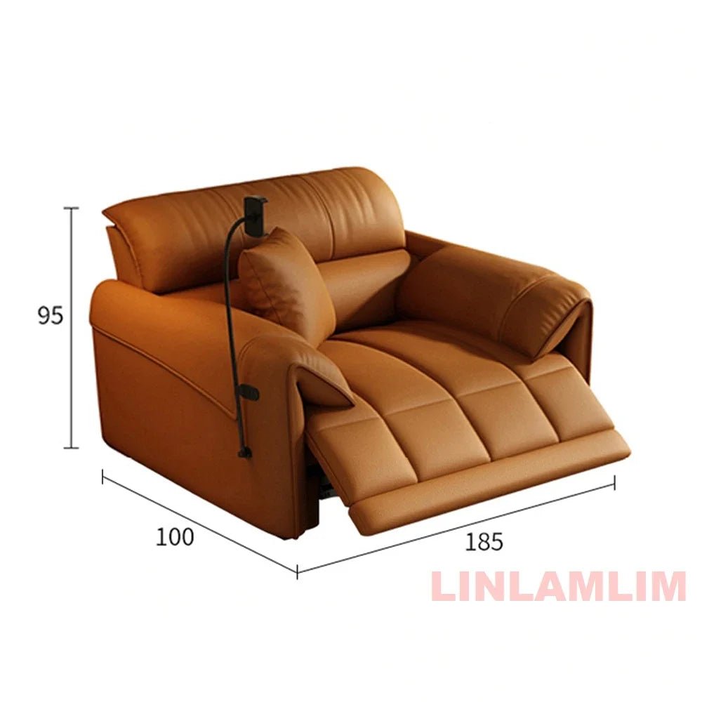 Modern Electric Reclining Sofa with Adjustable Footrest, USB, and Foldable Center Console – Italian Genuine Leather Power Sofa - PatioLix